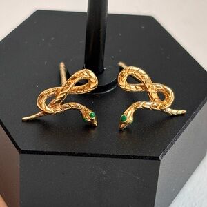 AWE- Inspired’s Gold Snake Earrings with Green Accents